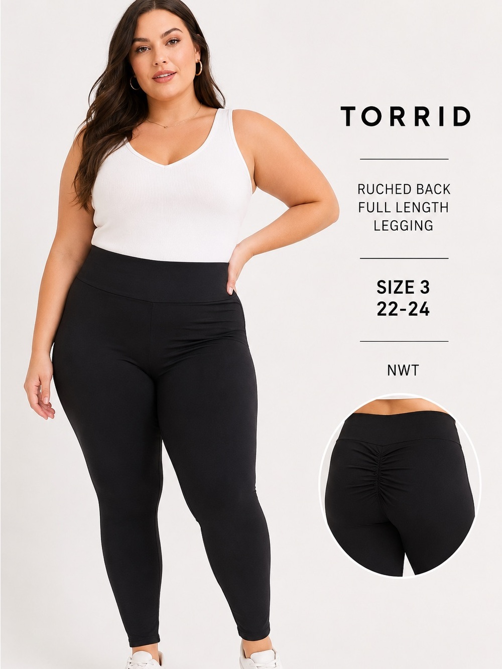 NWT Torrid Black Ruched Back Full Length Leggings Size 3X 22/24